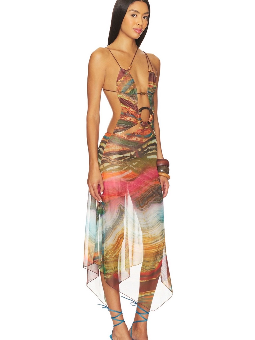 Jaded London Wooden Trim Mesh Dress in Multi Size XS - Picture 3 of 8